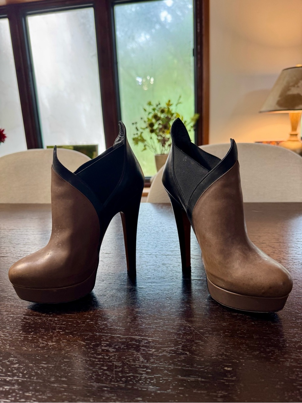 Alaia Mocha Brown and black Leather Platform Booties Sz 6.5